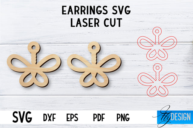 Laser Cut Earrings SVG | Earrings SVG Design | CNC files SVG Fly Design 