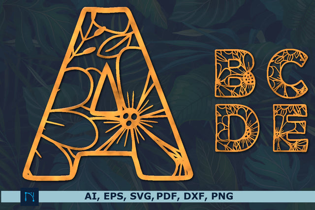 laser cut floral alphabet A-Z SVG bundle SVG MD JOYNAL ABDIN 