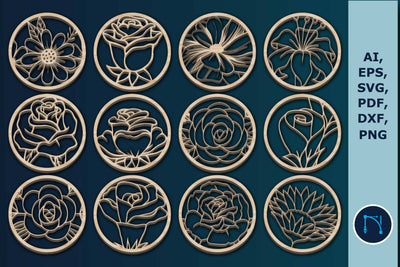 Laser-cut Floral coasters Bundle SVG SVG MD JOYNAL ABDIN 