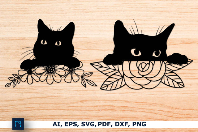 laser cut Floral Peeking Cat SVG Bundle SVG MD JOYNAL ABDIN 