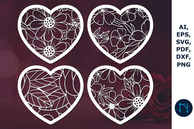 Laser-cut hearts with floral SVG Bundle SVG MD JOYNAL ABDIN 