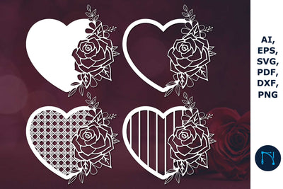 Laser-cut hearts with rose SVG Bundle SVG MD JOYNAL ABDIN 