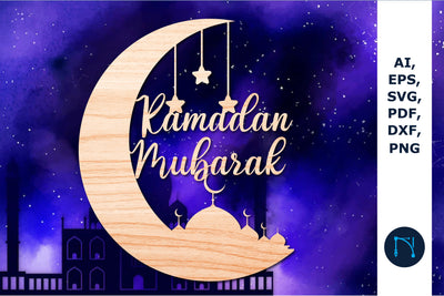 Laser-cut Moon Ramadan Mubarak sign SVG SVG MD JOYNAL ABDIN 