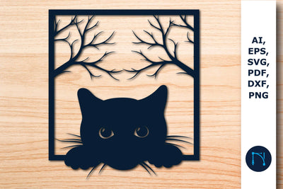 laser cut Peeking Cat in window SVG SVG MD JOYNAL ABDIN 