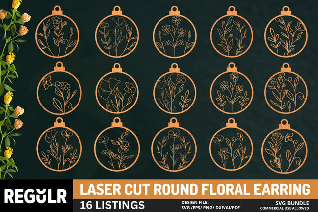 Laser Cut Round Floral Earring svg Bundle SVG Regulrcrative 