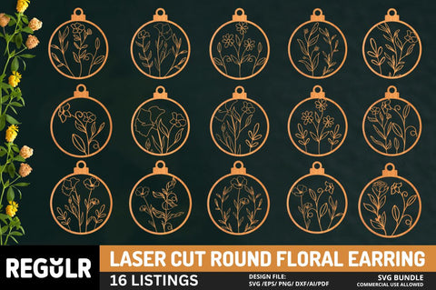 Laser Cut Round Floral Earring svg Bundle SVG Regulrcrative 