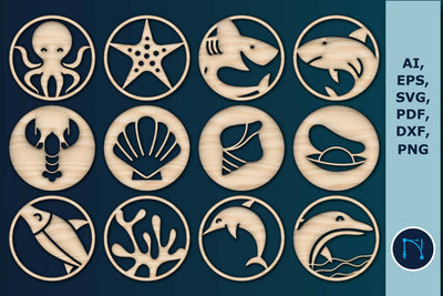 Laser-cut Sea Animal coasters Bundle SVG SVG MD JOYNAL ABDIN 