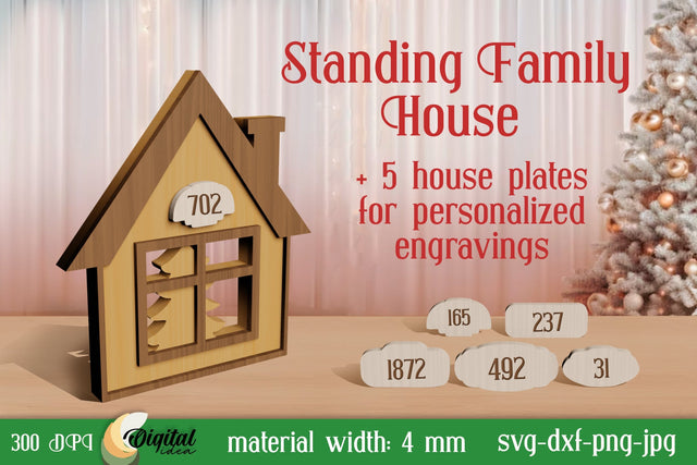 Laser Cut. Standing Family House. House Stands Laser Cut SVG Evgenyia Guschina 