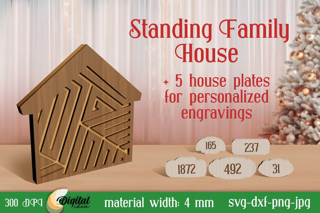 Laser Cut. Standing Family House. House Stands Laser Cut SVG Evgenyia Guschina 