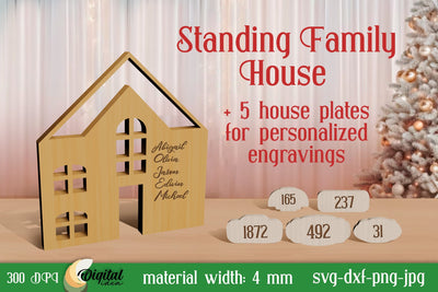Laser Cut. Standing Family House. House Stands Laser Cut SVG Evgenyia Guschina 