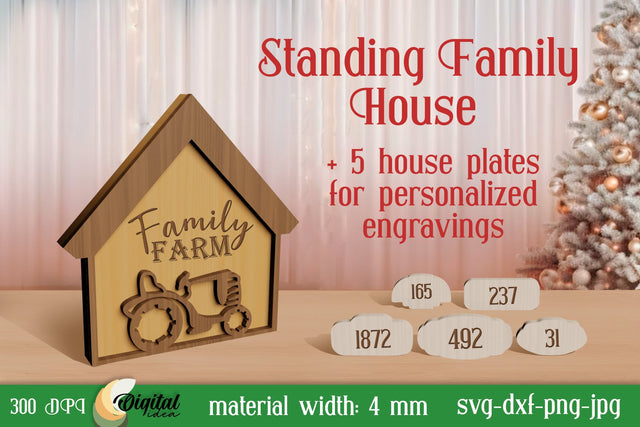 Laser Cut. Standing Family House. House Stands Laser Cut SVG Evgenyia Guschina 