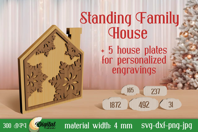 Laser Cut. Standing Family House. House Stands Laser Cut SVG Evgenyia Guschina 