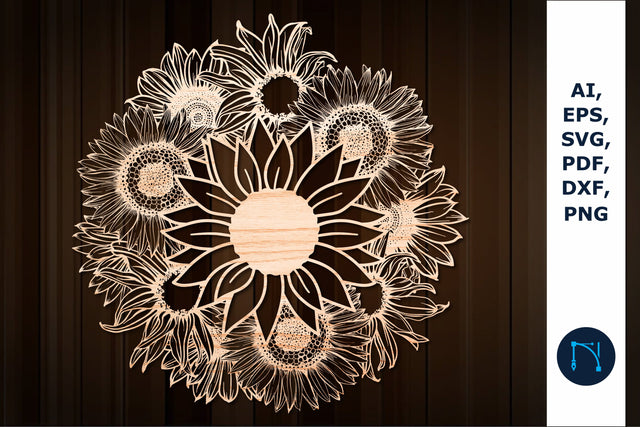 laser cut sunflower mandala SVG cut file SVG MD JOYNAL ABDIN 