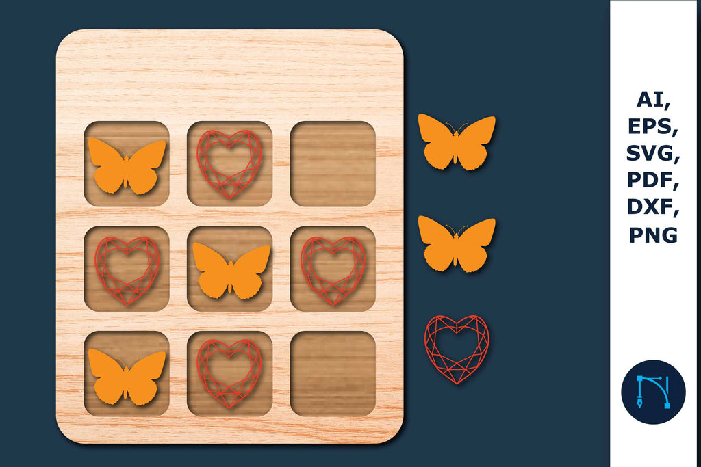 Laser cut Valentine Tic Tac Toe Game SVG - So Fontsy