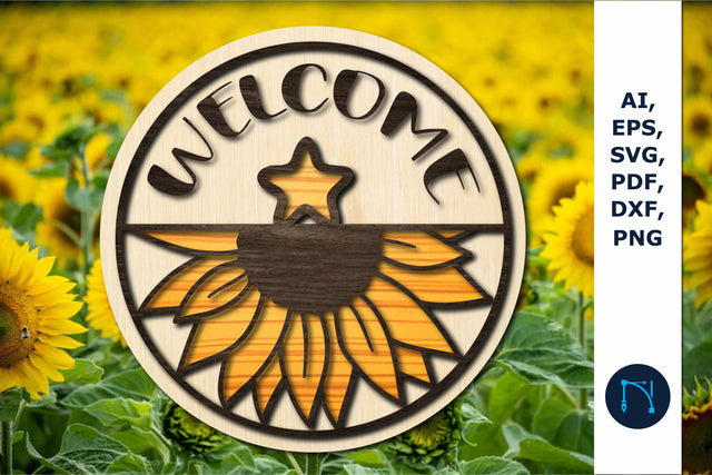 laser cut Welcome Sunflower Round SVG SVG MD JOYNAL ABDIN 