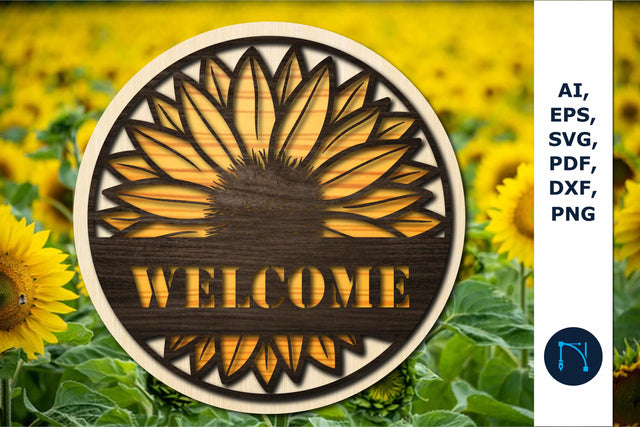 laser cut Welcome Sunflower Round SVG SVG MD JOYNAL ABDIN 