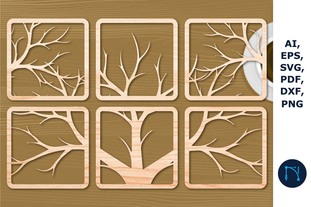 laser/Papercut Tree Coasters SVG Bundle - So Fontsy