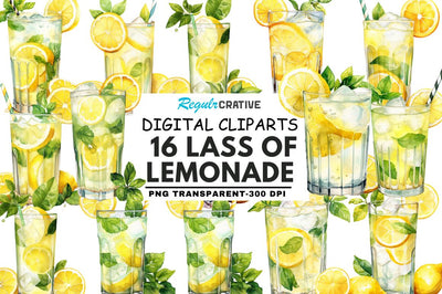 lass of Lemonade Watercolor Clipart Bundle Sublimation Regulrcrative 