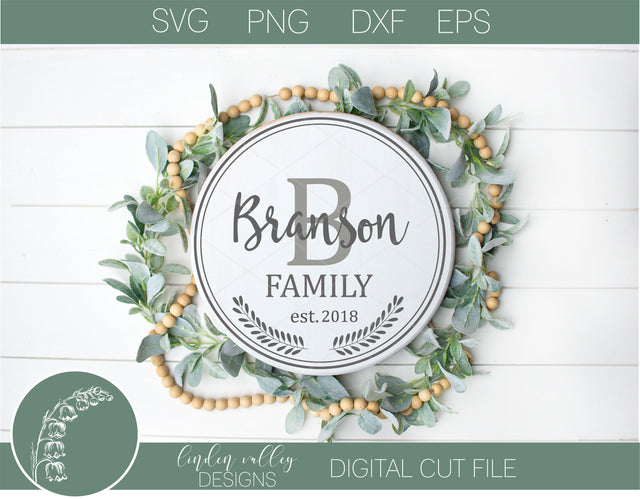 Last Name Wreath Round SVG SVG Linden Valley Designs 