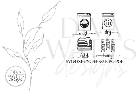 Laundry Room Sign Set | Wash Dry Fold Hang | Farmhouse Design SVG Diva Watts Designs 