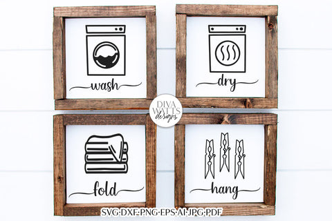 Laundry Room Sign Set | Wash Dry Fold Hang | Farmhouse Design SVG Diva Watts Designs 