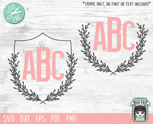 Laurel Leaves Crest Monogram Frames SVG Cut File SVG Wild Pilot 