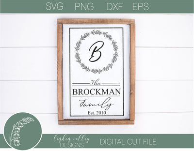 Laurel Wreath Family Name Sign SVG SVG Linden Valley Designs 