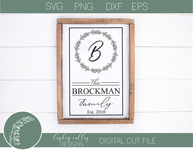 Laurel Wreath Family Name Sign SVG SVG Linden Valley Designs 