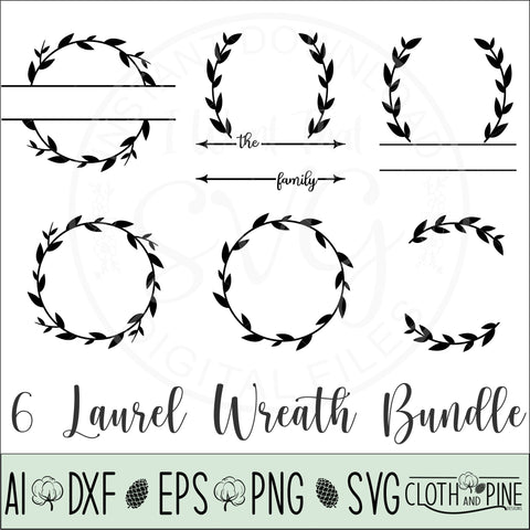 Laurel Wreath Monogram Wreath Mini Bundle. SVG Cloth and Pine Designs 