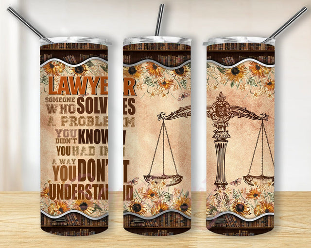 Lawyer 20oz Skinny Tumbler Png, Vintage Sunflower Print Law School Student Gifts For Women, Lawyers Litigators Attorney Gift, Lawyer Coffee Tumbler Sublimation BouDesign 