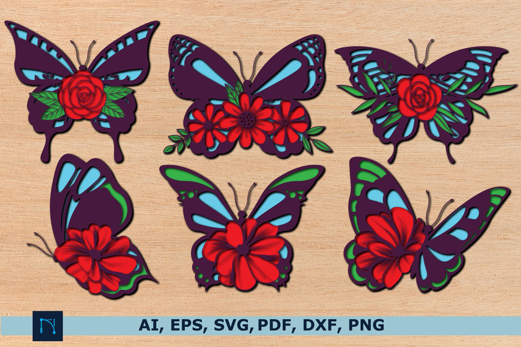 layer 3D butterfly paper cut SVG bundle - So Fontsy