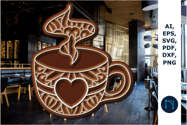 layer 3d coffee cup with heart cut SVG SVG MD JOYNAL ABDIN 