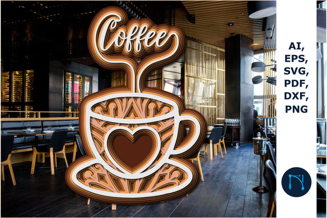 layer 3d coffee cup with heart cut SVG SVG MD JOYNAL ABDIN 