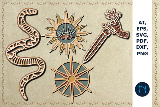 layer boho Snake, sun, Knife in hand SVG cut file SVG MD JOYNAL ABDIN 