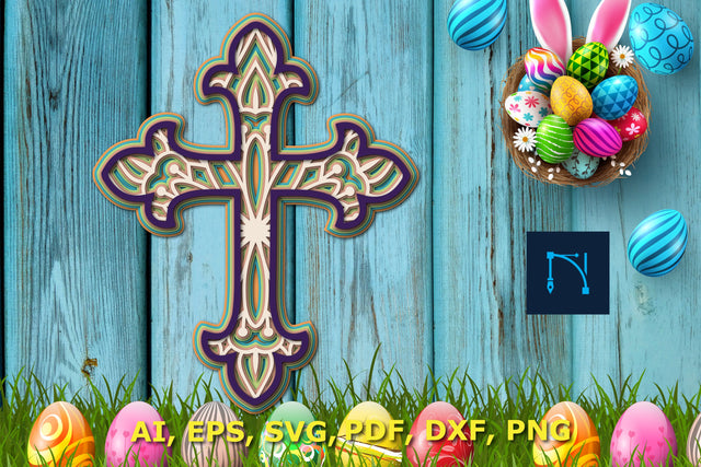 layer easter Cross with mandala 3d SVG SVG MD JOYNAL ABDIN 