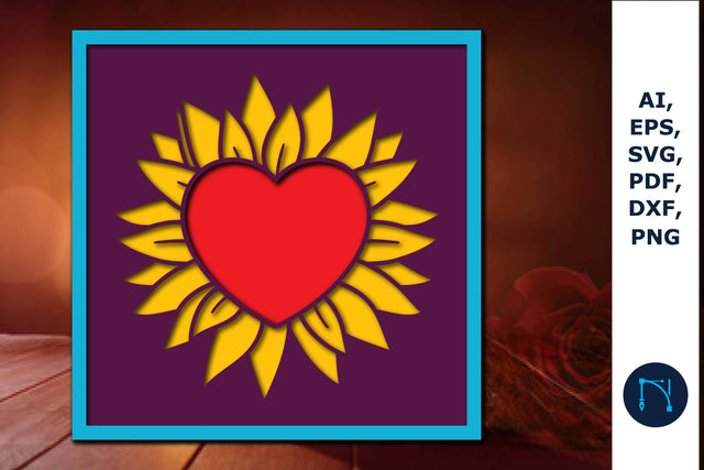 Layer Heart with sunflower Shadow box SVG SVG MD JOYNAL ABDIN 