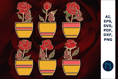 layer laser-cut rose with pot SVG Bundle SVG MD JOYNAL ABDIN 