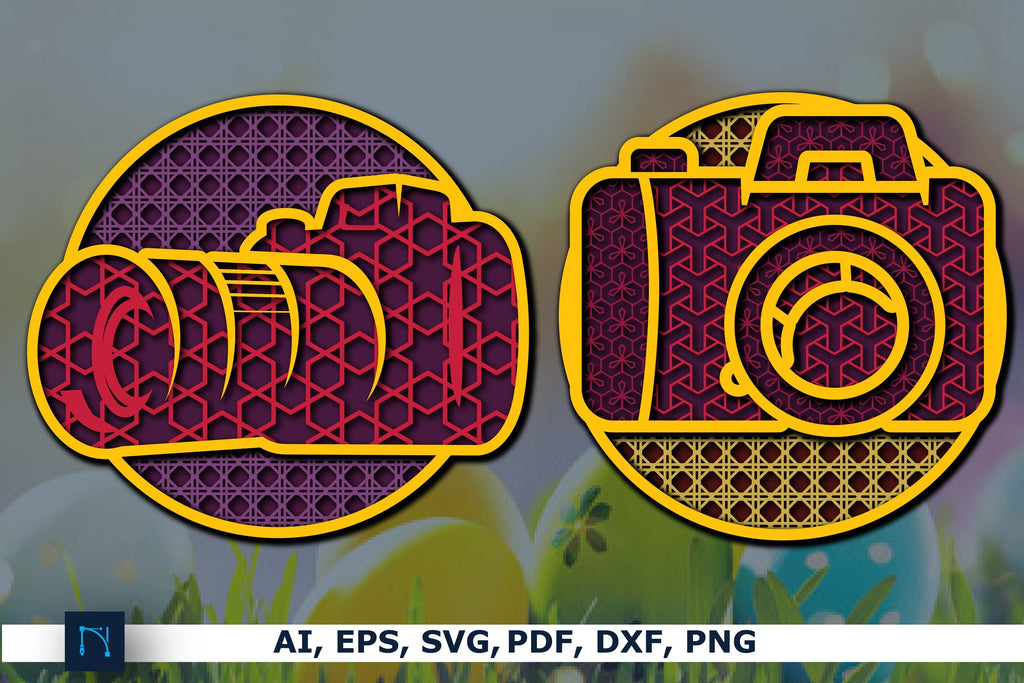 layer laser/paper cut camera SVG Bundle - So Fontsy