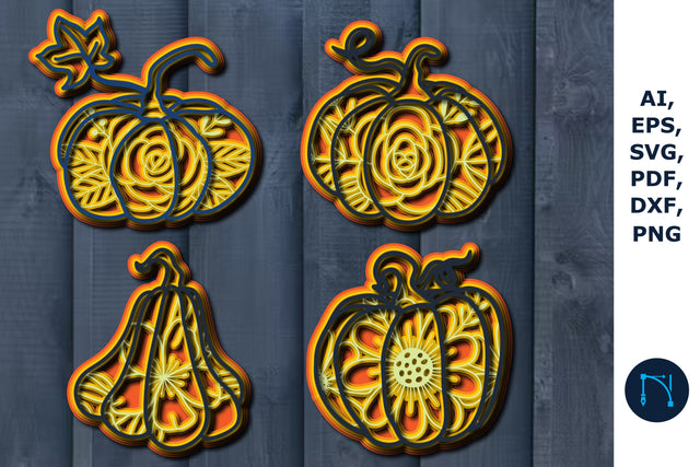 Layer Pumpkin paper cut 3d SVG bundle Layered Pumpkin, 3D SVG cut file, laser-cut Pumpkin, mandala number, 5 layer SVG MD JOYNAL ABDIN 