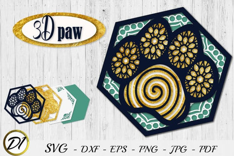 Layered 3D Paw Mandala SVG File. Dogs SVG SVG Evgenyia Guschina 