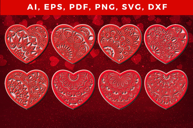 layered 3D Valentine Hearts bundle SVG, Layered Heart, 3D Heart, 3D Mandala, Heart Mandala, Valentine Card SVG, Papercut Heart, Valentine Mandala SVG MD JOYNAL ABDIN 