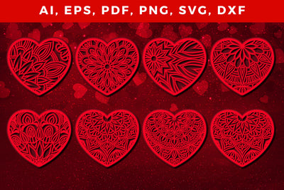 layered 3D Valentine Hearts bundle SVG, Layered Heart, 3D Heart, 3D Mandala, Heart Mandala, Valentine Card SVG, Papercut Heart, Valentine Mandala SVG MD JOYNAL ABDIN 