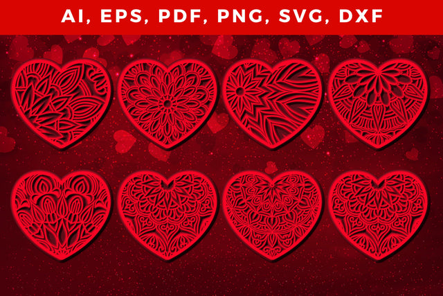 layered 3D Valentine Hearts bundle SVG, Layered Heart, 3D Heart, 3D Mandala, Heart Mandala, Valentine Card SVG, Papercut Heart, Valentine Mandala SVG MD JOYNAL ABDIN 