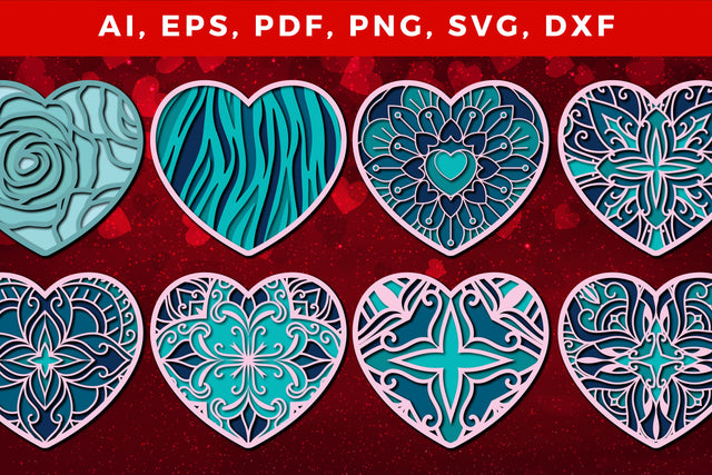 layered 3D Valentine Hearts bundle SVG, Layered Heart, 3D Heart, 3D Mandala, Heart Mandala, Valentine Card SVG, Papercut Heart, Valentine Mandala SVG MD JOYNAL ABDIN 