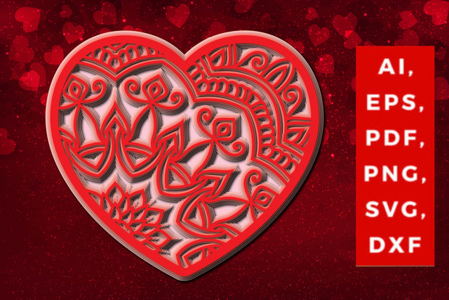 layered 3D Valentine Hearts bundle SVG, Layered Heart, 3D Heart, 3D Mandala, Heart Mandala, Valentine Card SVG, Papercut Heart, Valentine Mandala SVG MD JOYNAL ABDIN 