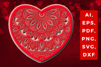 layered 3D Valentine Hearts design SVG, Layered Heart, 3D Heart, 3D Mandala, Heart Mandala, Valentine Card SVG, Papercut Heart, Valentine Mandala SVG MD JOYNAL ABDIN 