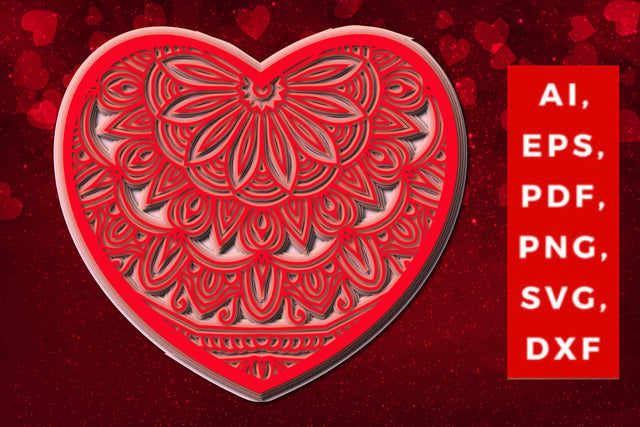 layered 3D Valentine Hearts design SVG, Layered Heart, 3D Heart, 3D Mandala, Heart Mandala, Valentine Card SVG, Papercut Heart, Valentine Mandala SVG MD JOYNAL ABDIN 