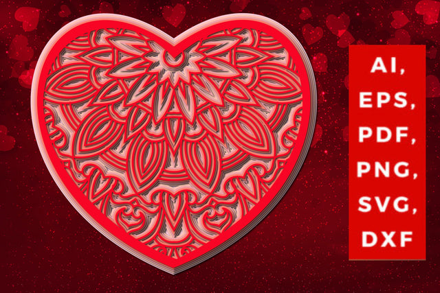 layered 3D Valentine Hearts design SVG, Layered Heart, 3D Heart, 3D Mandala, Heart Mandala, Valentine Card SVG, Papercut Heart, Valentine Mandala SVG MD JOYNAL ABDIN 