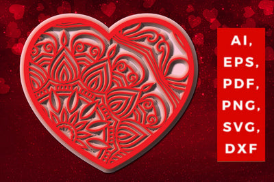 layered 3D Valentine Hearts design SVG, Layered Heart, 3D Heart, 3D Mandala, Heart Mandala, Valentine Card SVG, Papercut Heart, Valentine Mandala SVG MD JOYNAL ABDIN 