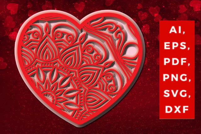 layered 3D Valentine Hearts design SVG, Layered Heart, 3D Heart, 3D Mandala, Heart Mandala, Valentine Card SVG, Papercut Heart, Valentine Mandala SVG MD JOYNAL ABDIN 